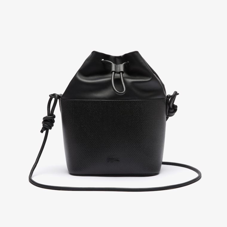 Lacoste Taske Pris - Matte Piqué Drawstring Bucket Bag Dame Sort