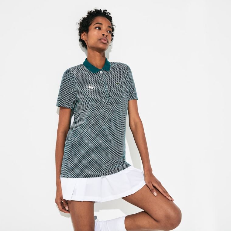 Lacoste Nye Modeller - SPORT Garros Printed Bomulds Polo Shirt Dame Grøn Hvide Rød
